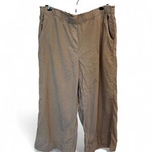 Pure jill Tan Linen Blend Wide‎ Leg Capri Pants Medium
